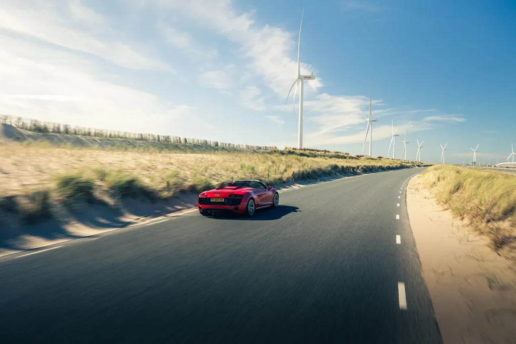 Verkoop fotografie rijdende Audi R8 Spyder auto fotograaf Maasvlakte